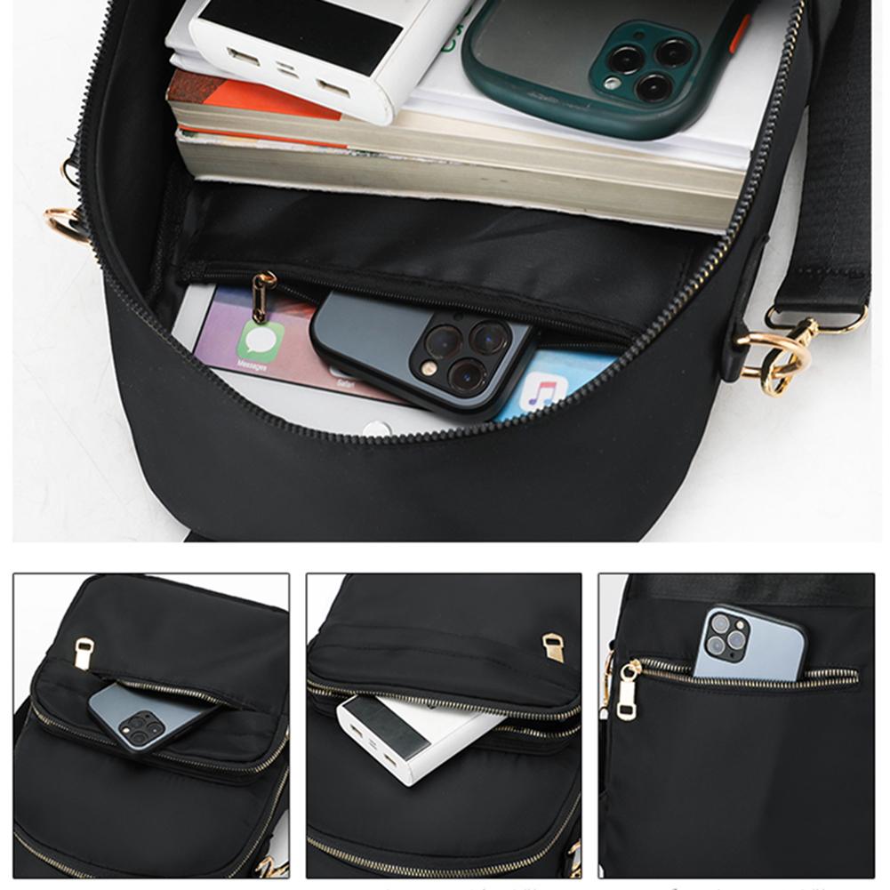 Женский нейлоновый однотонный рюкзак на молнии, сумка для ноутбука большой емкости (черный)