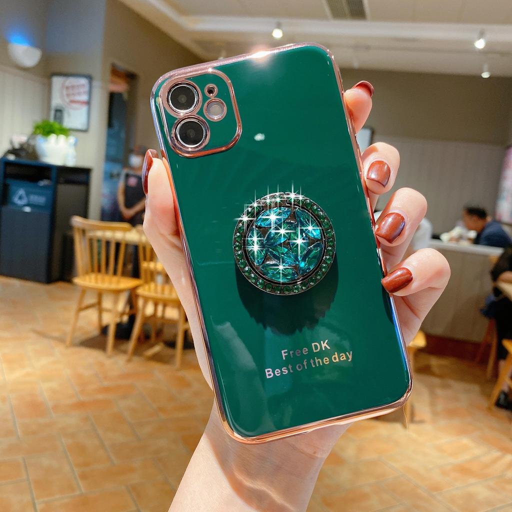 Finger Ring Bling Glitter Diamond Plating Color Bumper Phone Case For iPhone 14 Samsung Huawei Xiaomi Stand Holder Soft Silicone Shockproof Back Cover