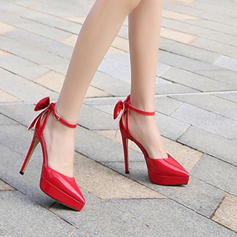 Женские сексуальные туфли-лодочки, женские туфли на шпильке, туфли-лодочки с острым носком, сексуальный бант, каблук 12 см, платформа 2,5 WZ