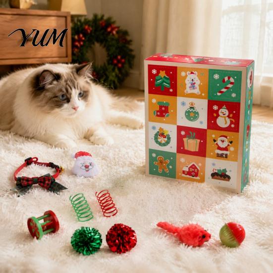 Festive Pet Gift for Cat Lovers Christmas Advent Calendar 2026, 12 Days Toys Set Countdown Cats with Interactive Mice, Balls, Plush Toys, Holiday