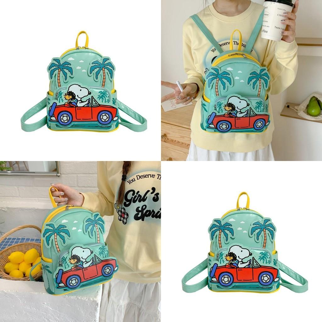 Cartoon Snoopy Pu Material Backpack With Zipper Closure For Casual Travel And Kids