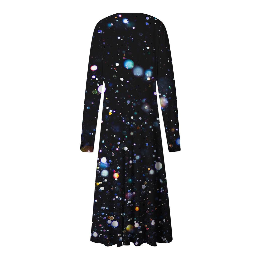 Женские весенне-осенние повседневные модные длинные платья с v-образным вырезом и длинным рукавом с градиентным принтом