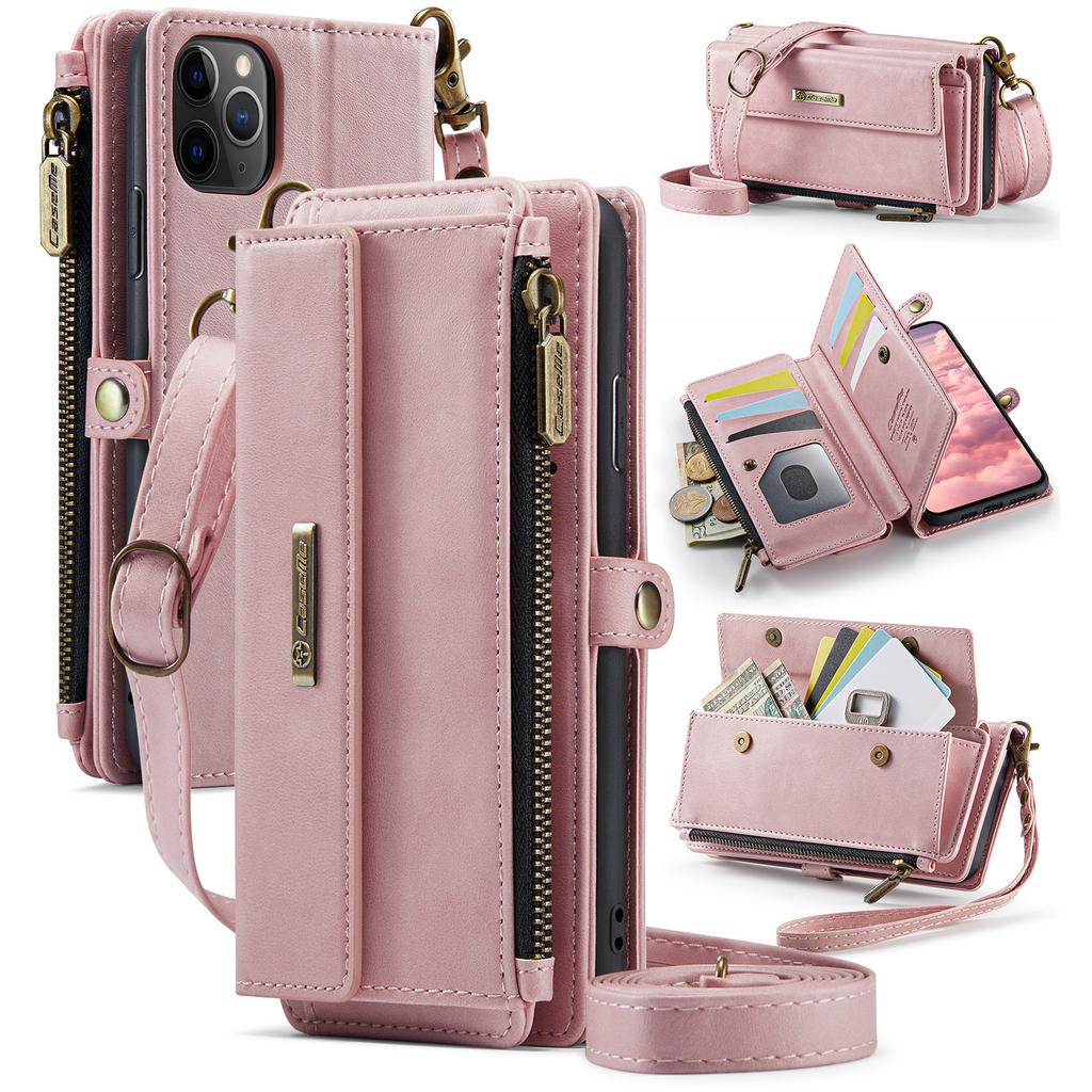 For iPhone 11 Pro Case CASEME C39 RFID Blocking Zipper Wallet Stand Leather Cover with Strap