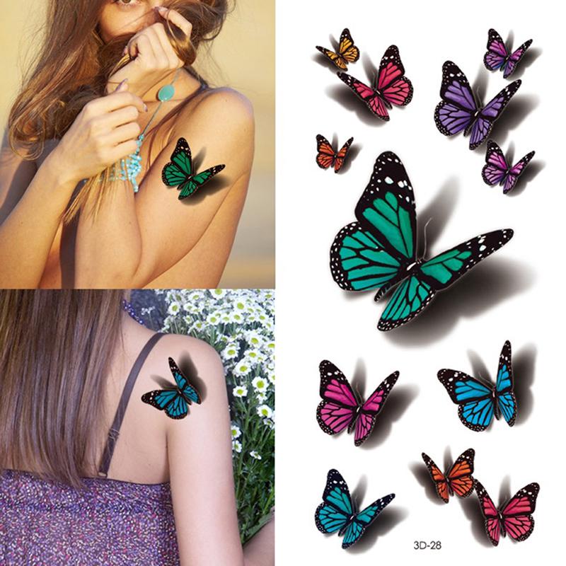 Temporary Tattoo Sticker Body Art 3D Butterfly Rose Feather Waterproof Tattoo