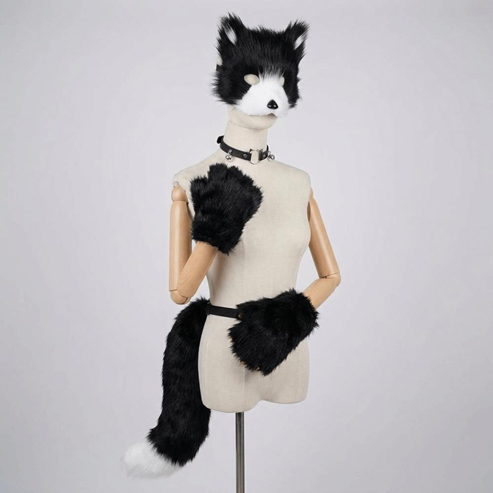 Funny Animal Costume Set Polyester Tail Mask Paw Gloves Full Set Plush Cosplay Mask Masquerade