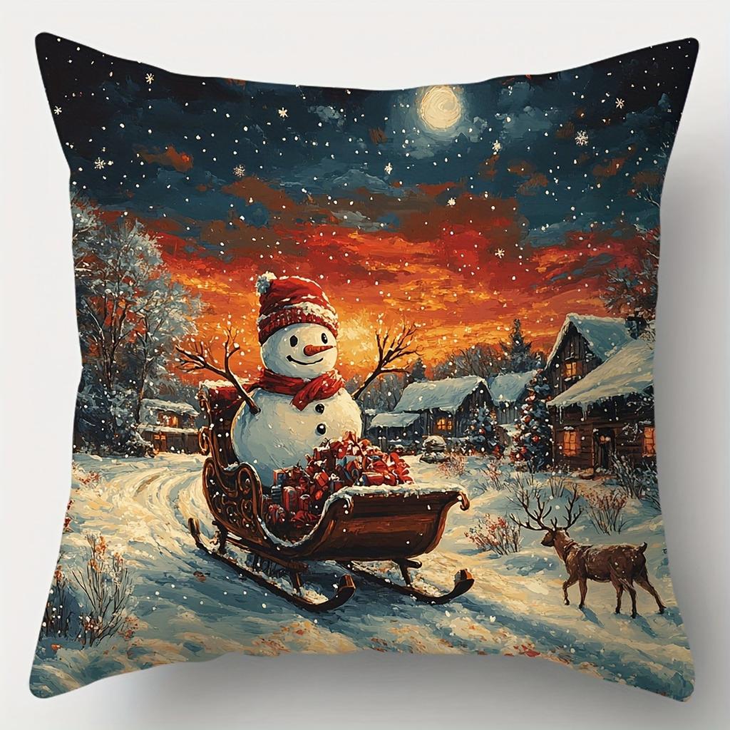Рождественское украшение наволочка Зимняя снежная сцена Санта-Клаус Снеговик наволочка Чехол для диванной подушки украшение для дома