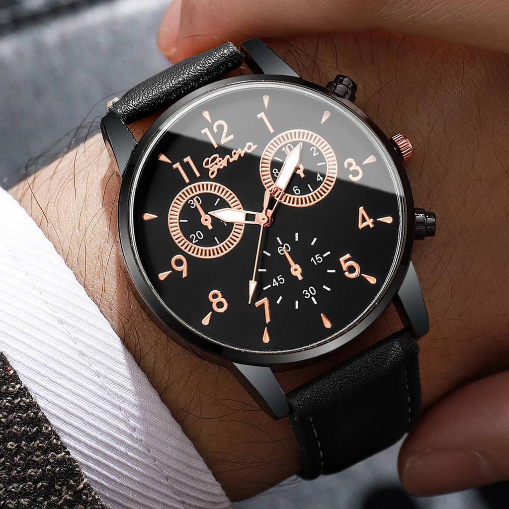 2 шт./компл. Мужские деловые часы с арабским циферблатом, мужские кварцевые часы, модные наручные часы с кожаным ремешком, Reloj Hombre