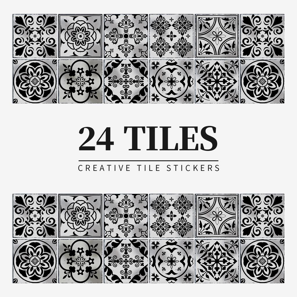 24 Pieces European Pattern Self-Adhesive Tile Sticker Waterproof And Oil-Proof Kitchen Bathroom Wall Decoration Matte Film Pvc Wall Sticker