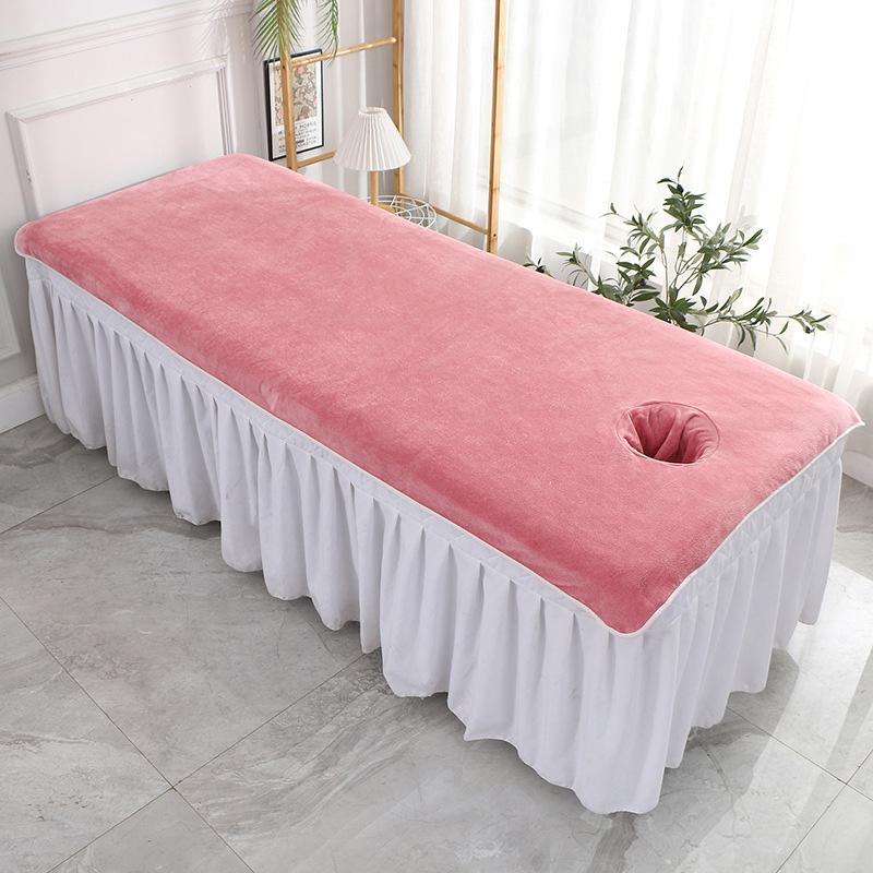 1PC Beauty Salon Bed Sheets SPA Massage Bed Cover Solid Color with Hole Thickened Velvet Towel