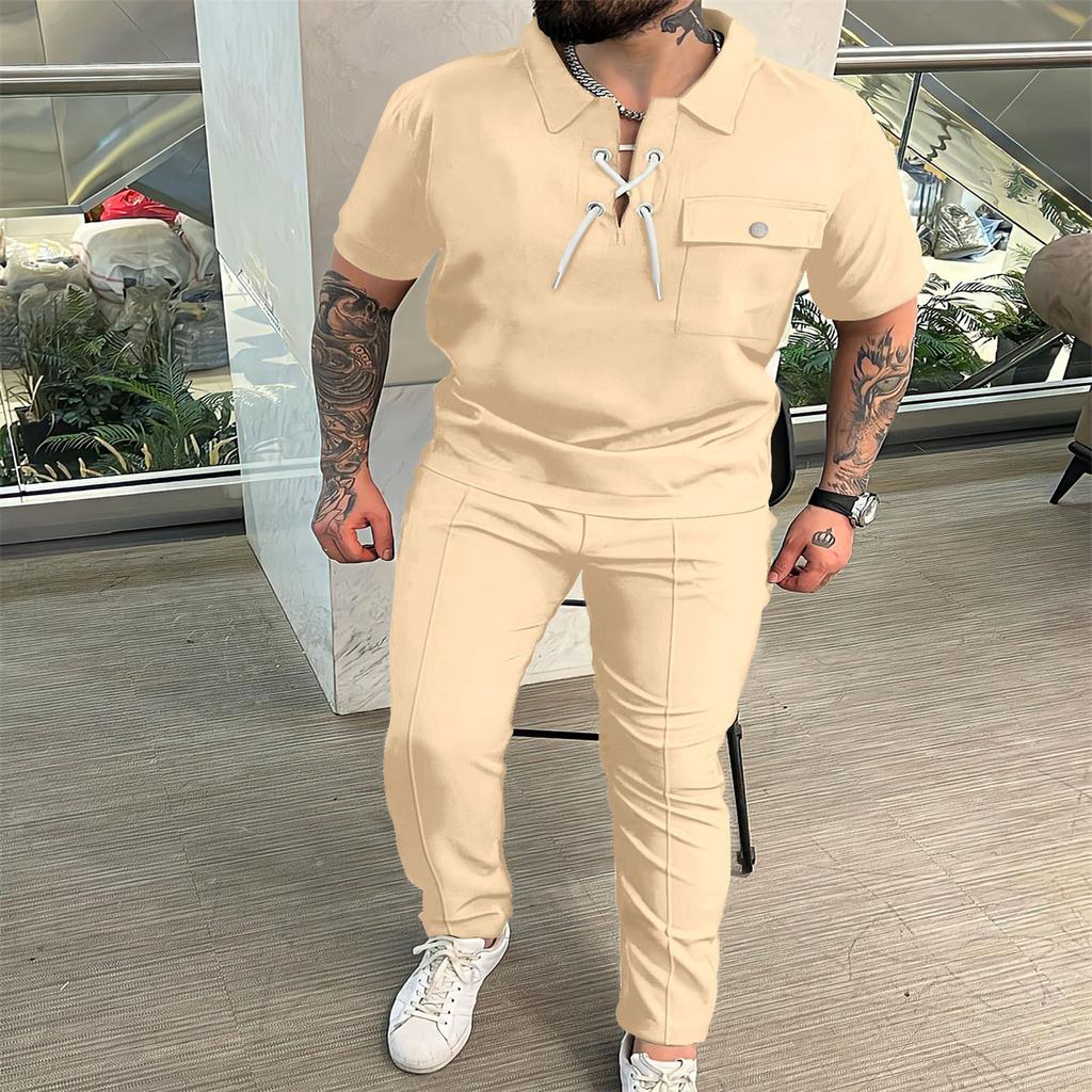 Осенняя модная мужская рубашка, повседневная футболка с коротким рукавом, повседневные брюки, индивидуальный набор в стиле хип-хоп