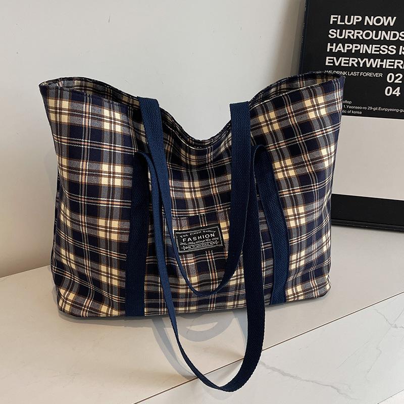Большая вместительная сумка в клетку для женщин, новая сумка на одно плечо для поездок на работу и обратно для женщин, студенческая сумка для занятий в колледже