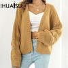 Women's Knitted Cardigan Autumn and Winter Casual Retro Temperament Versatile Lantern Sleeve Jumper Women
