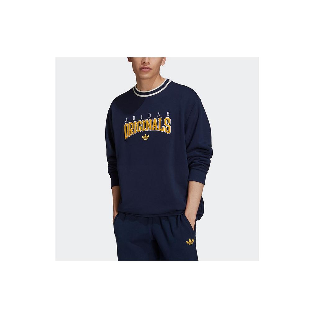 adidas Толстовка Originals Script Crew с флокированным принтом, мужские топы, темно-синие HF9224
