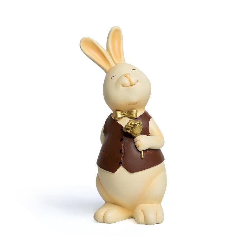 Creative Design Couple Bunny Ornaments Home Tabletop Living Room Resin Craft Decoration Valentines Day Wedding Gift