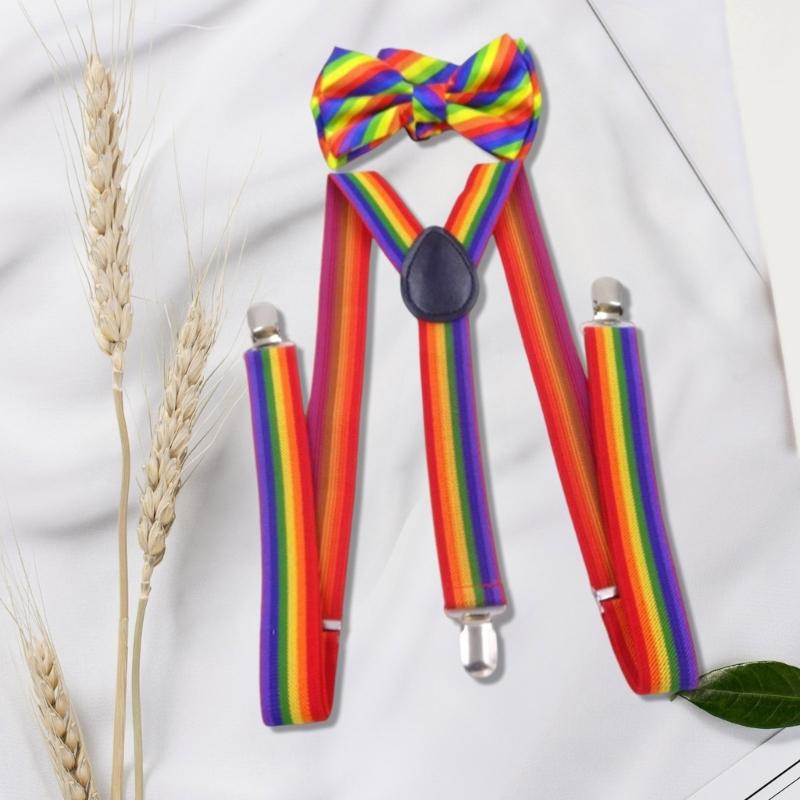 Радужный набор подтяжек и бабочки Костюмные подтяжки для детей и взрослых Тематическая вечеринка Танцевальный конкурс Аксессуар для переодевания