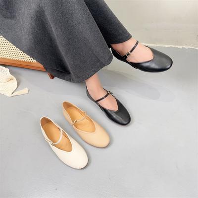 Женские туфли ручной работы из натуральной кожи в стиле ретро с круглым носком, мягкой подошвой, пряжкой на ремне, на плоской подошве