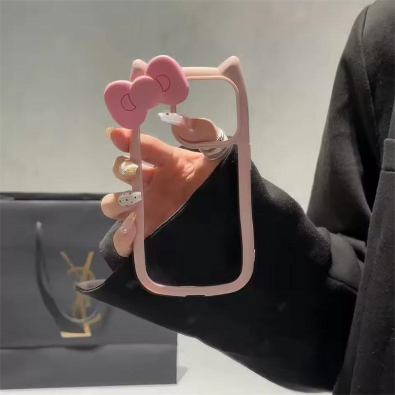 Милый силиконовый чехол с бантиком и кошачьими ушками для iPhone17 Air 16 16E 15 14 Pro Max 13 12 11 Plus, прозрачный ударопрочный жесткий акриловый бампер, задняя крышка