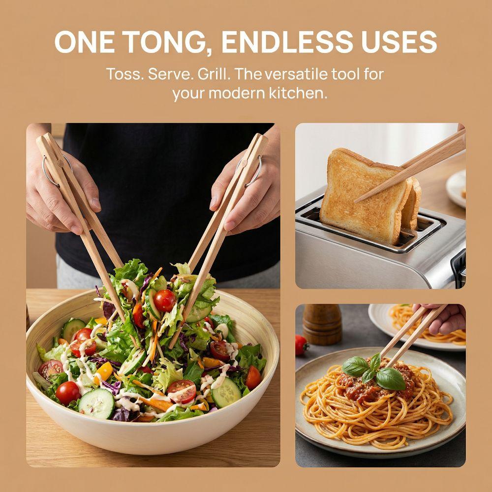 Reusable Bread Tongs Classic Snack Clip Kitchen Gadget Wooden Tongs Food/Salad/Fruits/Pickles