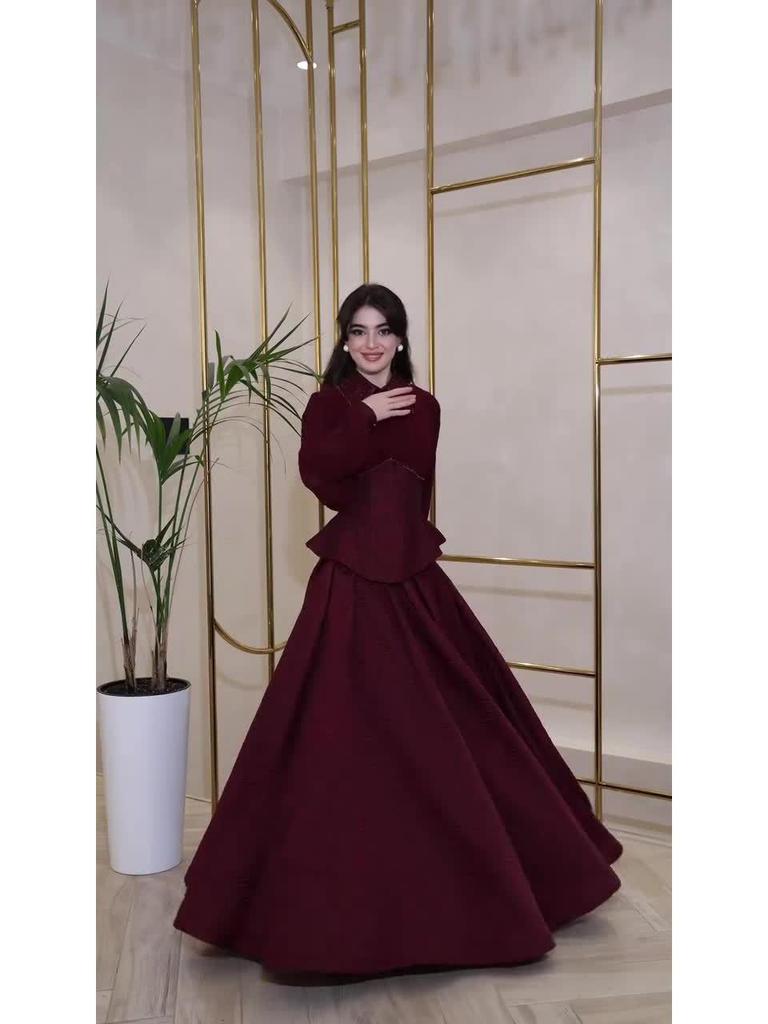 Элегантное платье макси с длинным рукавом в стиле ретро-дворца для женщин, осень 2025