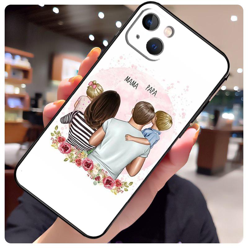 Черные Каштановые Волосы Малыш Мама Девочка Сын Чехол Для iPhone 15 Pro Max 14 13 12 11 16 17 Pro Max mini 15 16 Plus 16e 17 Air Чехол Для Телефона