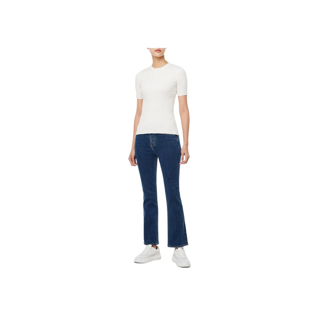Calvin Klein Однотонный трикотажный топ с круглым вырезом, облегающего кроя, с коротким рукавом, женский, цвет слоновой кости 47B361GYAS