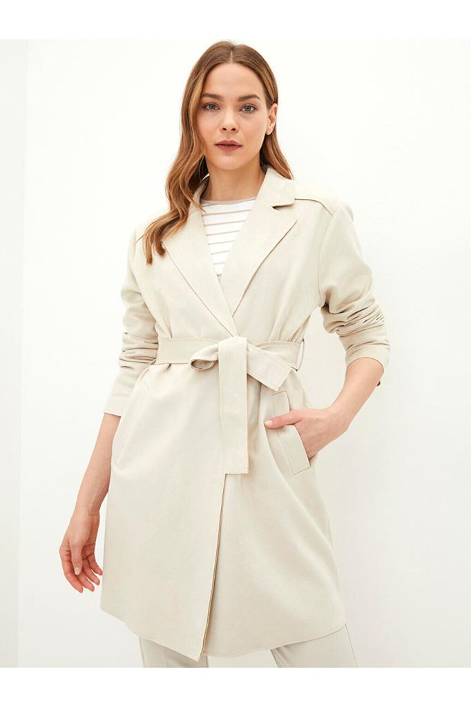 LCW Jacket Collar Waist Belted Pocket Detailed Long Sleeve Women's Trench Coat