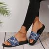 Fashion 2025 New Women's Oversized Printed Flip-flops Denim Open-toe Beach Sandals