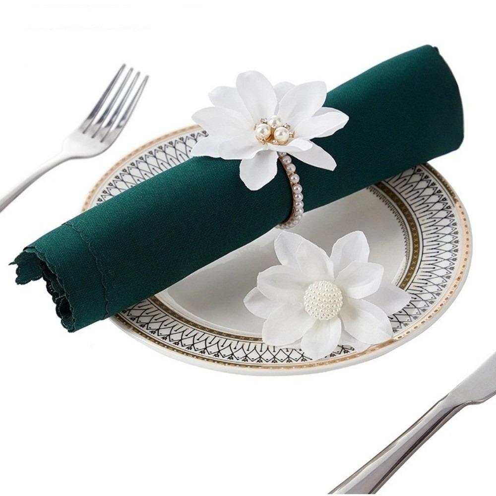 3pcs White Napkin Rings Silk Flower Napkin Buckles Vintage Napkin Holders  Dinner Table Decoration