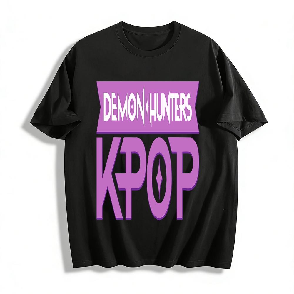 K-POP Охотники на демонов Графическая футболка Крутая футболка с принтом корейской поп-культуры Повседневная футболка с коротким рукавом для фанатов K-Pop Футболка из чистого хлопка
