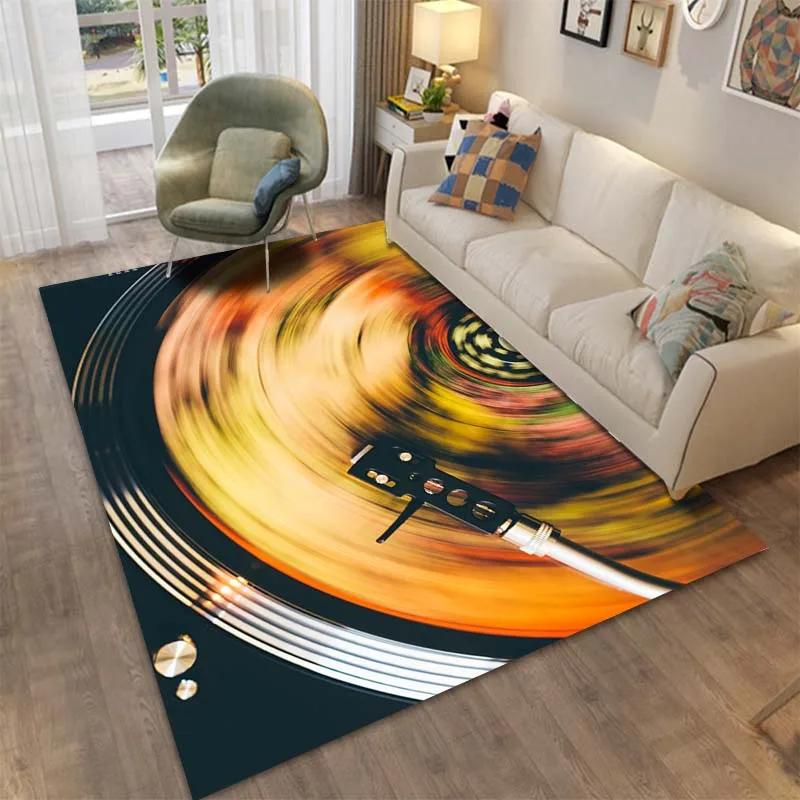 1PC Retro Music Phonograph Record Area Carpet, Rug for Living Room Bedroom, Bedside and Office Areas, Machine Washable Mat