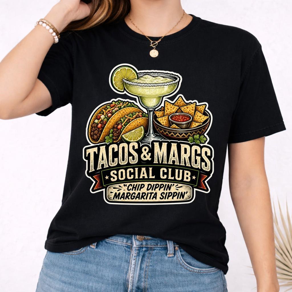 Tacos and Margs Social Club and kids tshirt, Taco Margarita Tee, Chip Dippin Margarita Sippin and kids tshirt, Fiesta Food Lover Gift