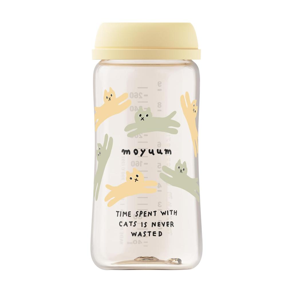 MOYUUM Plastic Baby Bottle, Cat's Yellow, 270ml (PPSU), for Ages 3 Months and Up, Wide Neck, Round Hole, 2025 Model