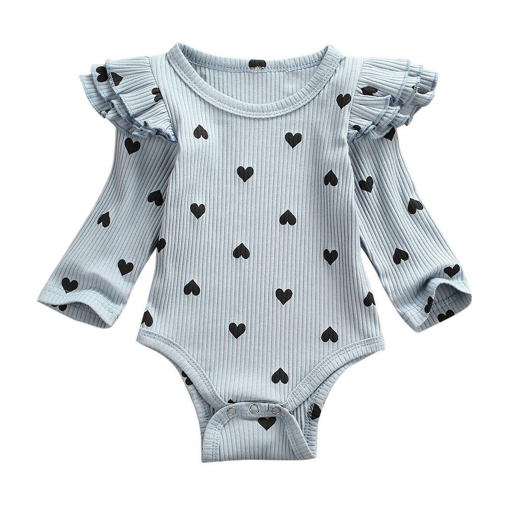 Infant Newborn Baby Girls Valentine's Day Heart Print Ruffles Romper Bodysuit