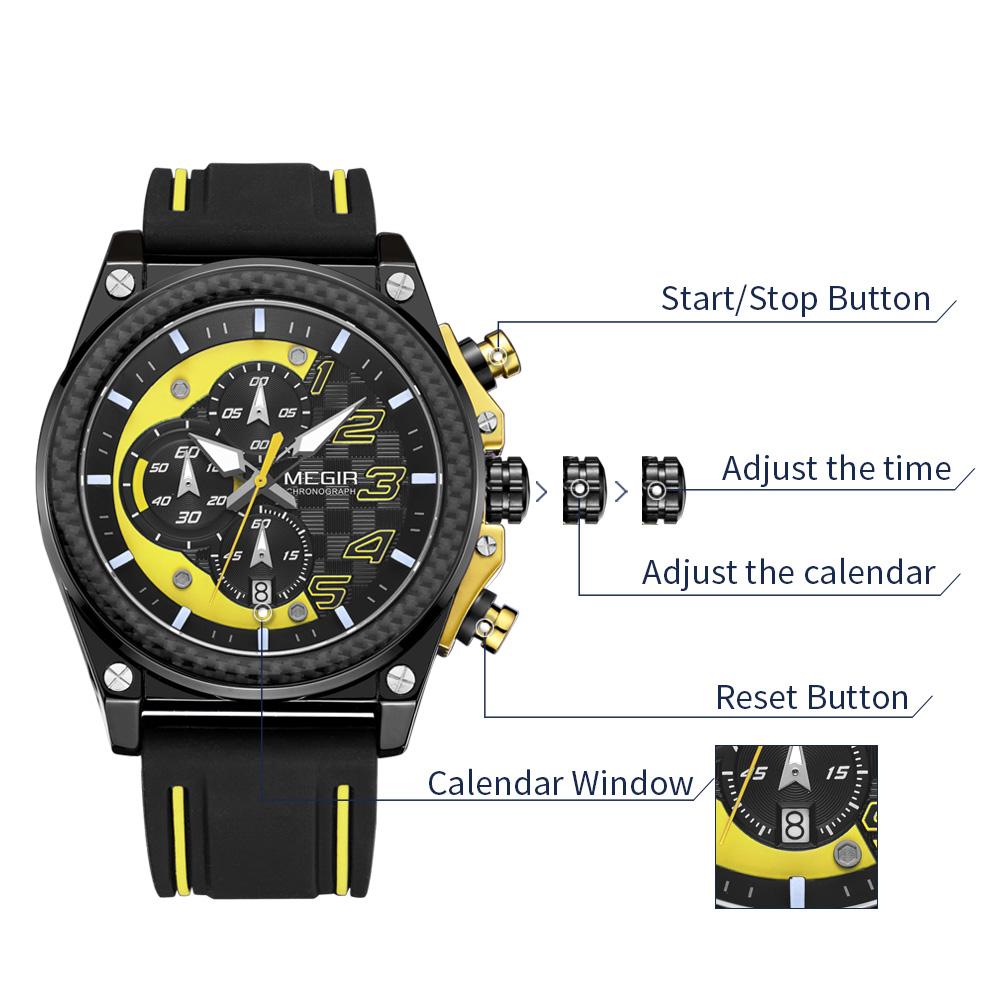 MEGIR мужские мультидисплейные часы на силиконовом ремешке