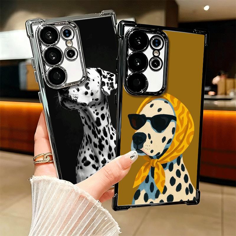 Dalmatian Cute Dog Plating Phone Case For Samsung Galaxy S24 S25 FE S26 Edge S23 Ultra S22 S21 Plus S20 Anti-Fall Airabag Cover