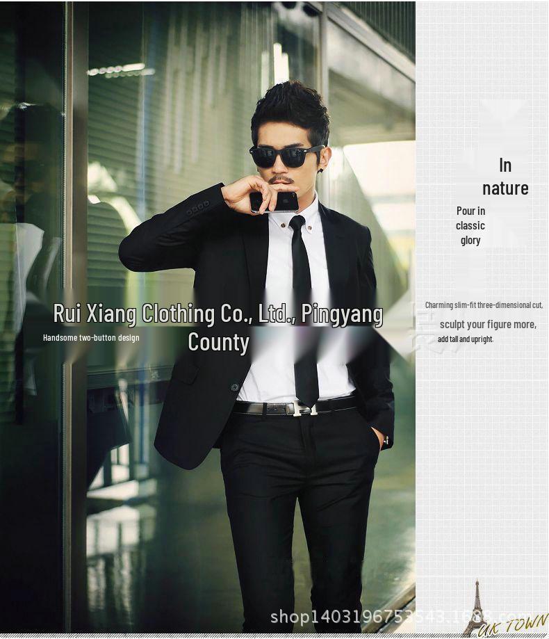 2019 Men's Korean Slim Fit Suit Set: Spring & Autumn Wedding Tuxedo In Black