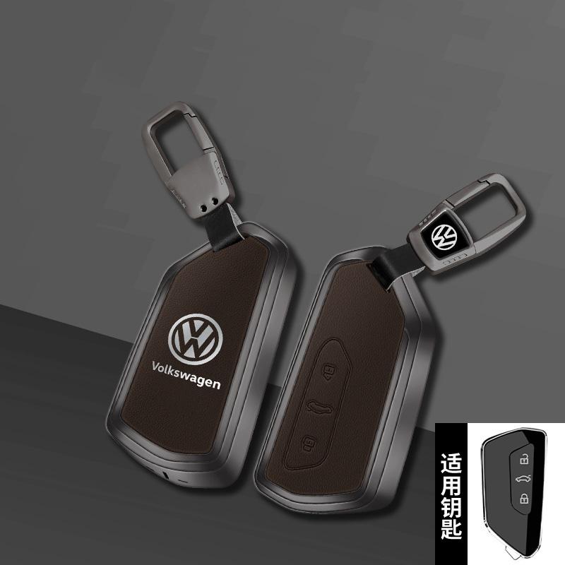 hijk1 Leather Car Smart Remote Key Case Cover Protector Holder Shell Fob For Volkswagen VW Golf 8 MK8 ID-4 ID-6 Keychain Accessories
