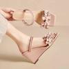 Fairy Wind Ruffle Edge Pearl Two Wear Wedge Sandals with Skirt Square Head High Heel Open Toe Word with Roman Sandals