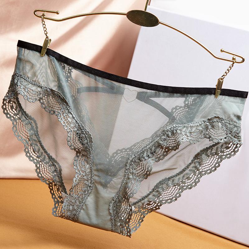 Летние женские трусики с полым кружевом, треугольные, с принтом, из ледяного шелка, с низкой посадкой, с бантиком