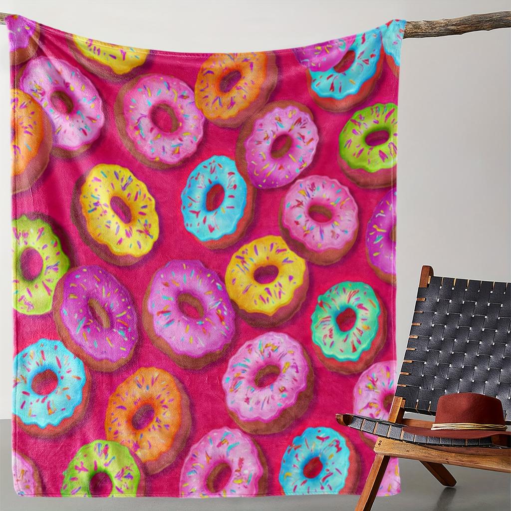 1pc Zeal Lily Retro Donut Throw Blanket - Soft Flannel All-Season Couch Bedspread, Pastel Pink with Sprinkles in Pink, Blue