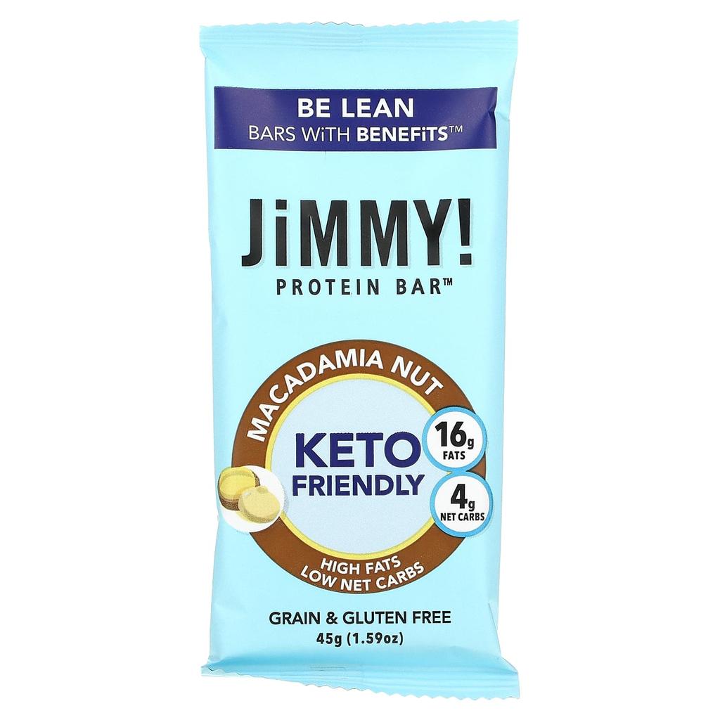 JiMMY! Be Lean, Bar Benefits, Protein Bar, Macadamia Nut, 12 Packs, 45g (1.59oz) Each