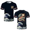 Летняя новинка в японском стиле, футболка с рисунком кота-воина, модная повседневная футболка с принтом Ukiyo-e 3D, свободные модные топы для активного отдыха