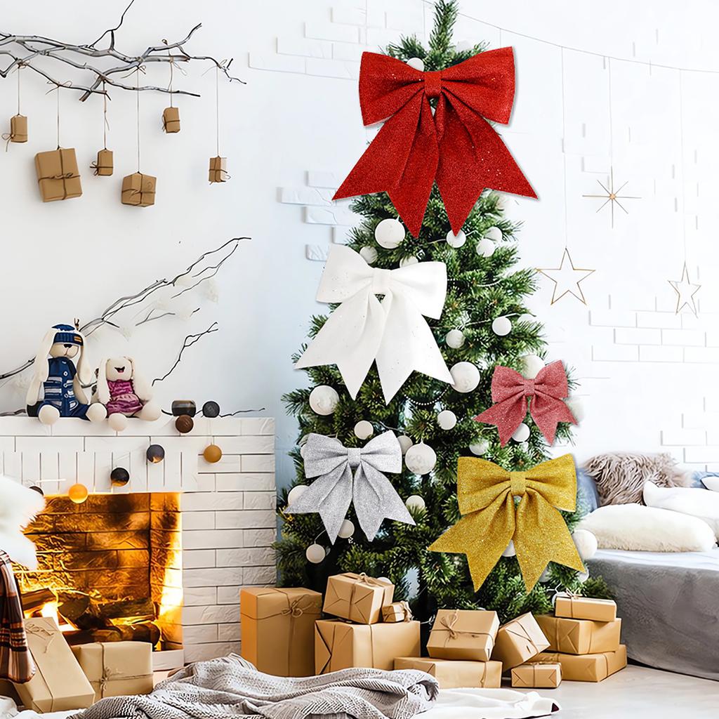 Large Sparkling Bow Glitter Christmas Ribbon Bowknot XmasTree Hanging Ornaments New Year Home Decorations Navidad 2024