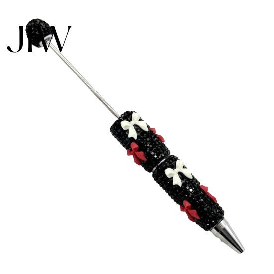 Handmade Pen Supplies Glitter Beadable Ballpoint Pen, Rhinestone Bow Beaded DIY Fashionable Office Bling Black Ink Pens for Making, School Exquisite