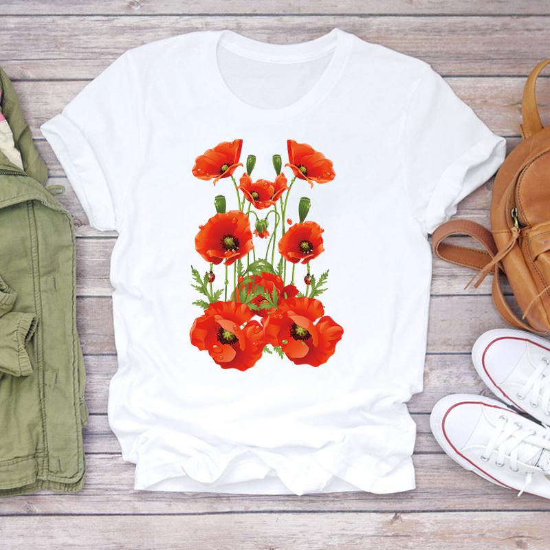 Clothing Fashion Printing 90s Flower Lovely Trend 90s Women Short Sleeve Summer Print Tee Top Tshirt Lady Female Casual Graphic T-shirt