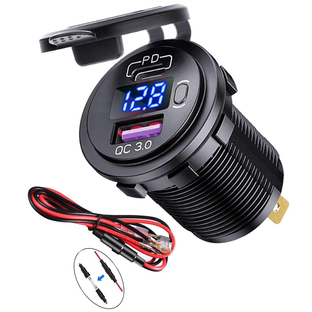 PD Type C QC 3,0 USB Автомобильное быстрое зарядное устройство Розетка с переключателем ВКЛ/ВЫКЛ и светодиодным вольтметром для мотоцикла Морской RV ATV