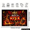 Rock Music Party Backdrop Banner, Born to Rock Winged Skull Flames Electric Guitar Amp Notes, Polyester Photo Background Wall Decor Indoor Outdoor