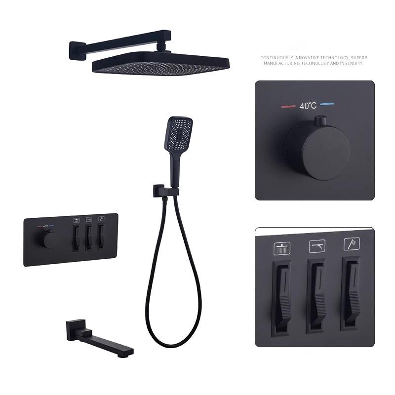 Термостатический смеситель для душа и ванны с отделкой под шлифованное золото, встраиваемый, серый, с функцией тропического душа