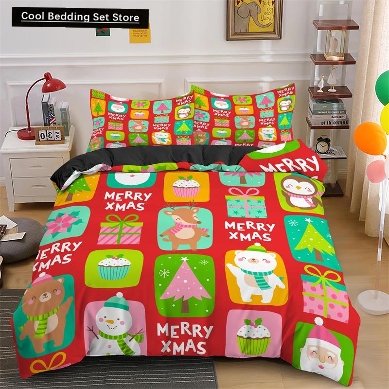 3D Merry Christmas King Queen Комплект постельного белья для детей с рисунком Санта-Клауса, снеговика, оленя, покрывало для пододеяльника, рождественское покрывало из полиэстера