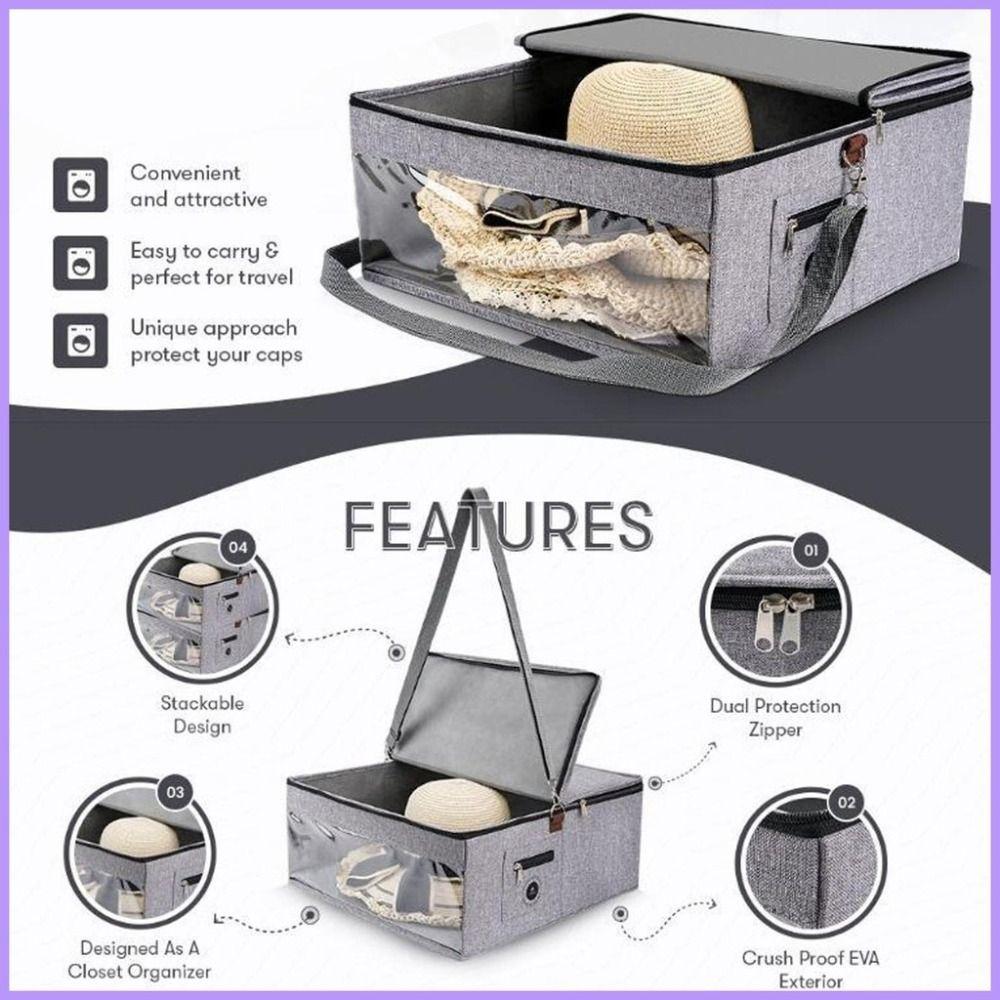 Dustproof Zipper Hat Storage Case with Carrying Handles Cap Organizer for Women Closet